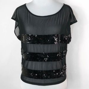 Bebe Sequin & Mesh Top